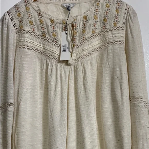Lucky Brand Cream Long Sleeve Embellished Blouse - Picture 3 of 5